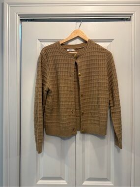 2 cardigans - Black & White Striped and tan, both with Gold Buttons
